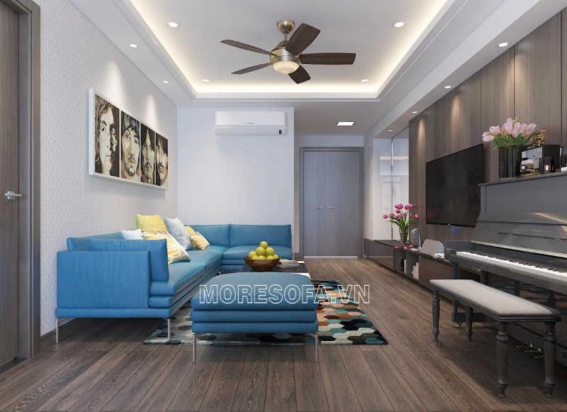 Ghế sofa góc da màu xanh đẹp